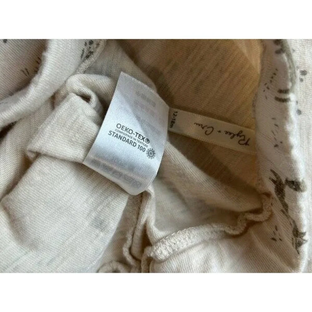 Rylee + Cru Organic Cotton Fox Tree Print 2pc Lounge Pajama Set Cream Tan 12-18